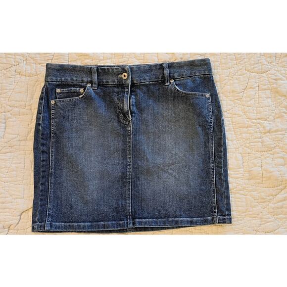 Ann Taylor Dresses & Skirts - Ann Taylor Straight Pencil Mini Denim Skirt Women Size 10 Blue‎ Stretch Preppy